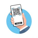 qr-code-scan-illustration-in-flat-style-mobile-phone-scanning-illustration-on-isolated-background-barcode-reader-in-hand-sign-business-concept-vector